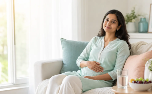Indian woman recovering comfortably at home after fibroid surgery